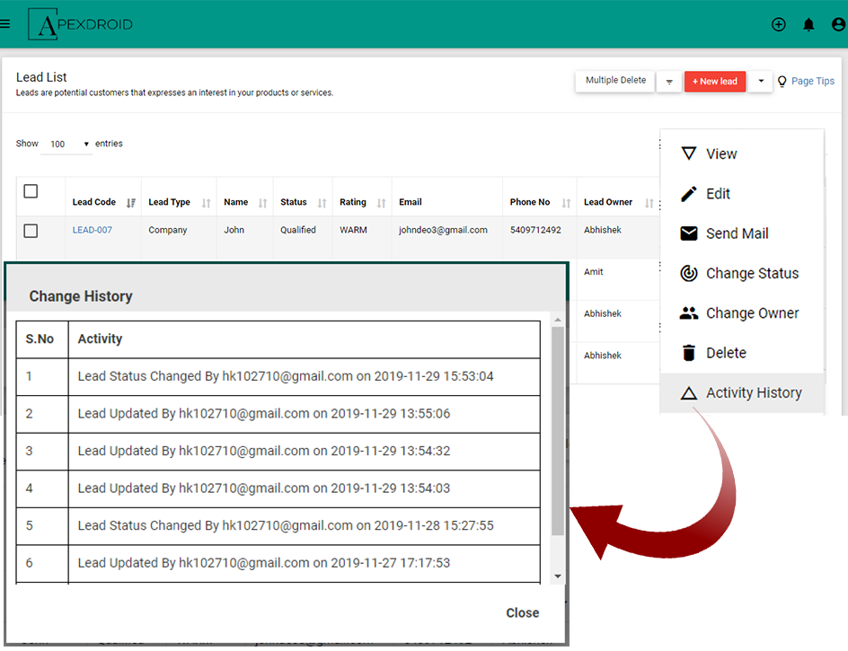 Lead Activity Scheduling and Tracking